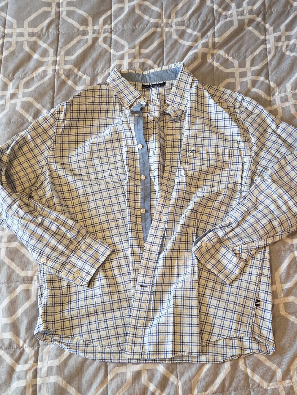 Nautica White Shirt with Blue Plaid Button-Down
